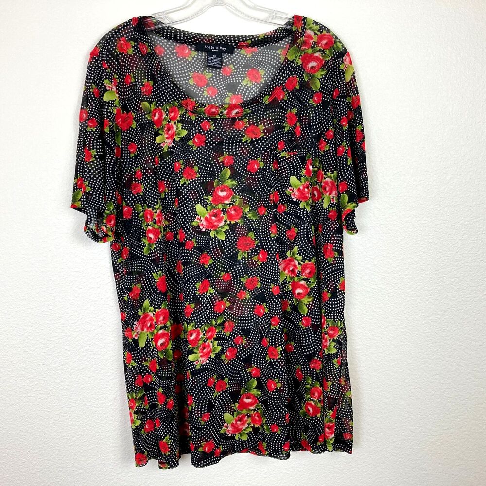 Adele & May Womens Sheer Shirt Cover Up Size 3X Black White Red Stretch See-Thru